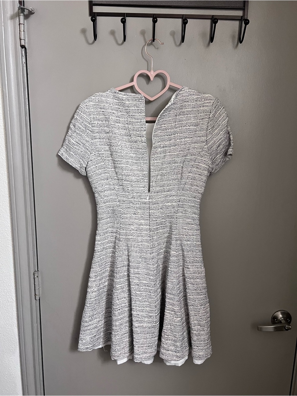 Theory Gray Textured Short-Sleeve Fit-and-Flare Mini Dress